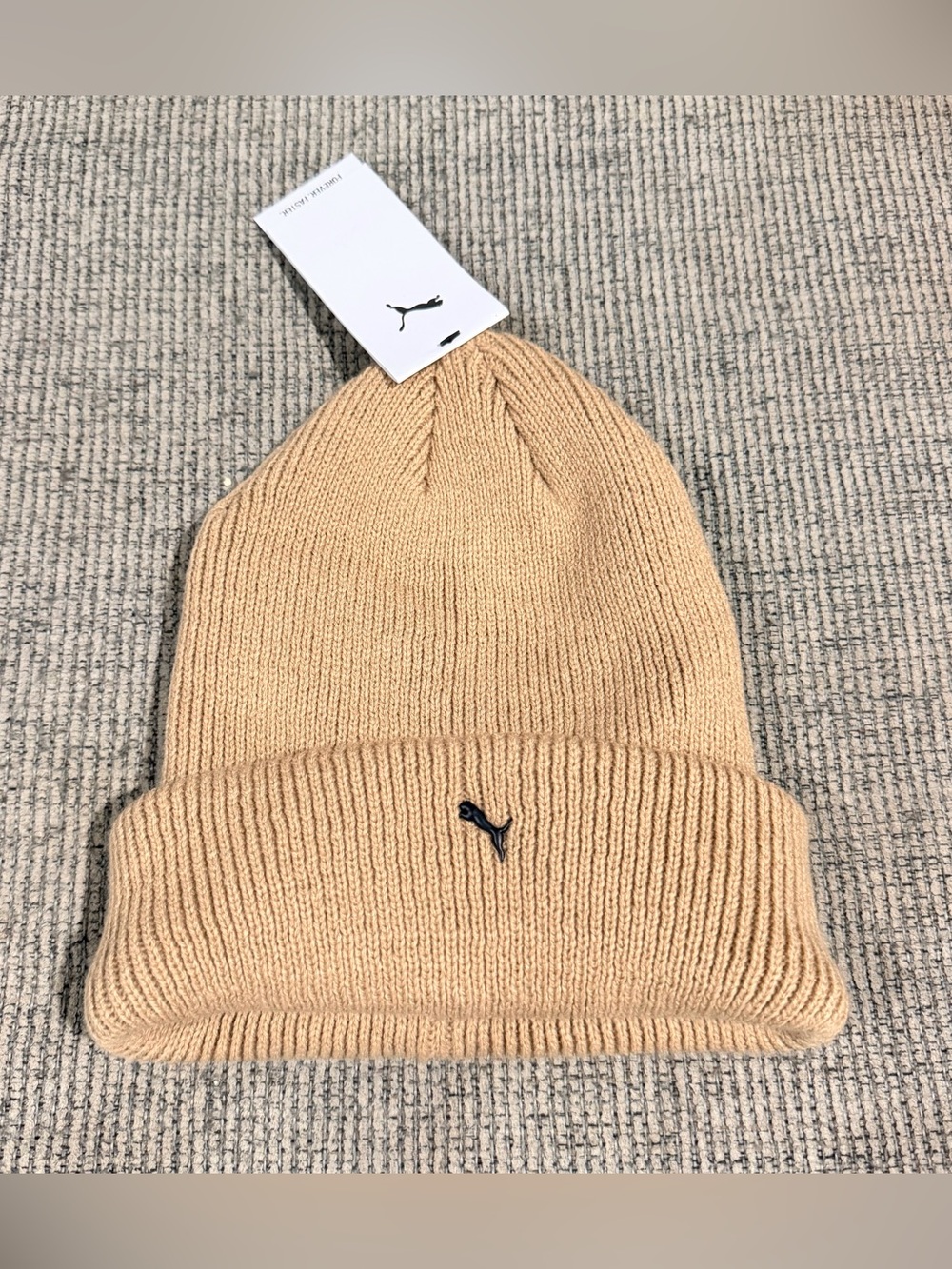 Puma Men’s Knit Beanie - Beige with Black Logo